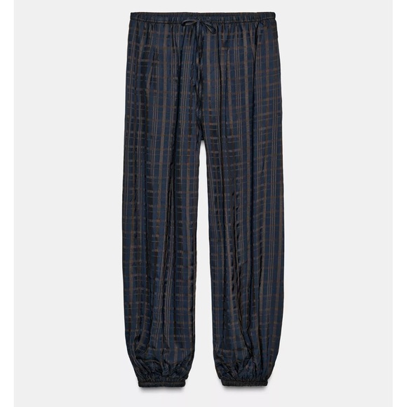 Zara Plaid Balloon Pants brown Blue - Picture 4 of 5